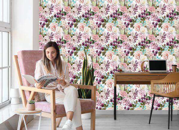Behang Bloemen In Verschillende Kleuren - Afbeelding 7