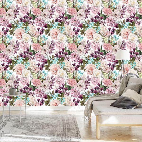 Behang Bloemen In Verschillende Kleuren - Afbeelding 3
