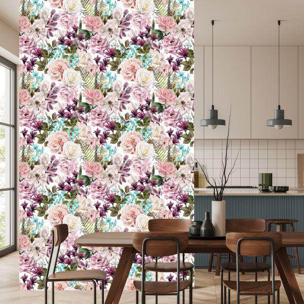 Behang Bloemen In Verschillende Kleuren - Afbeelding 4
