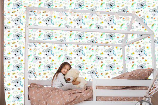 Behang For Boy Koala Rainbow Clouds Flowers - Afbeelding 7