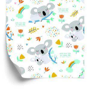 Behang For Boy Koala Rainbow Clouds Flowers
