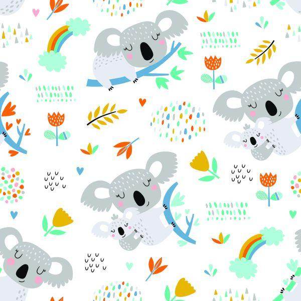 Behang For Boy Koala Rainbow Clouds Flowers - Afbeelding 2