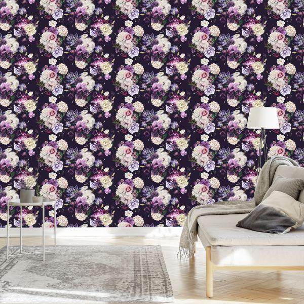 Behang Pioenrozen In Violette Tinten - Afbeelding 3