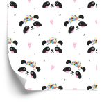 Behang Schattige Panda's Met Bloemen