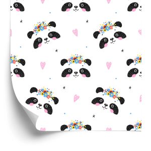 Behang Schattige Panda's Met Bloemen
