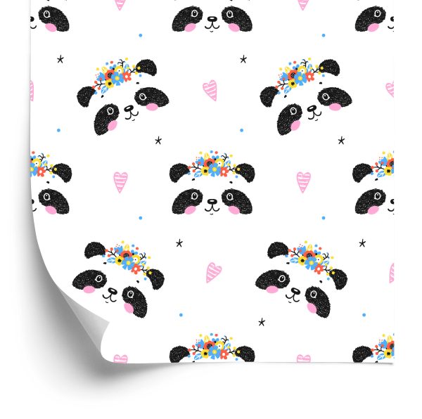 Behang Schattige Panda's Met Bloemen