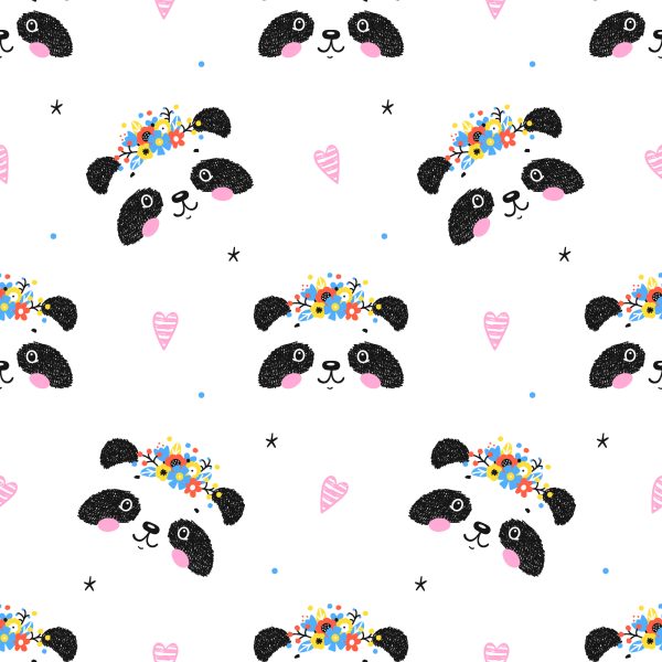 Behang Schattige Panda's Met Bloemen - Afbeelding 2