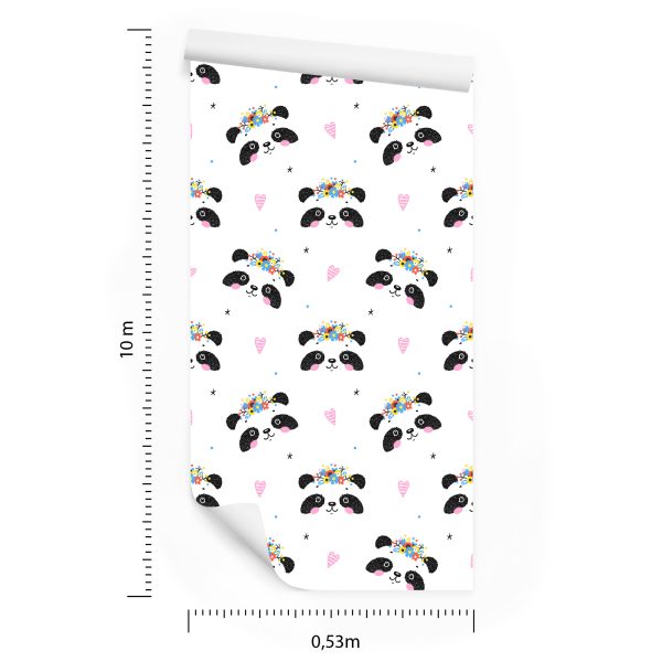 Behang Schattige Panda's Met Bloemen - Afbeelding 8