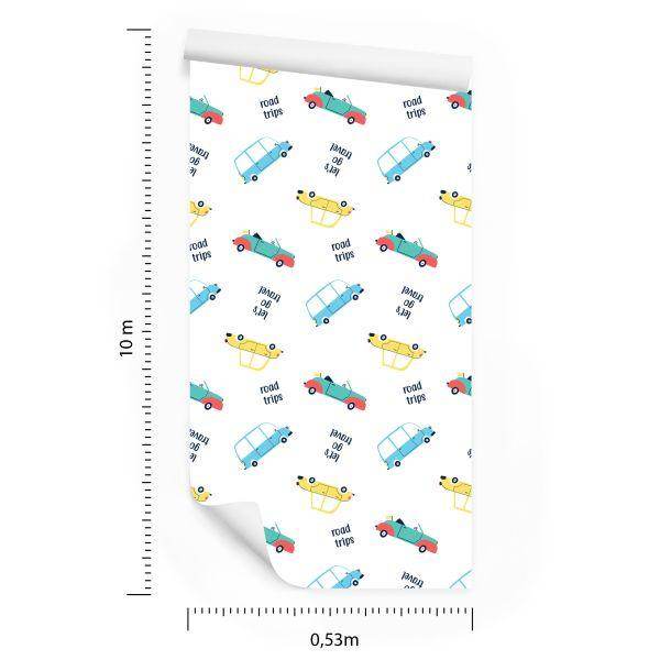 Behang Met Kleurrijke Auto's Auto's Voor De Babykamer - Afbeelding 8