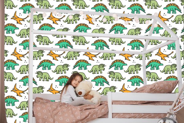Behang De Kleurrijke Dinosaurussen Voor Kinderen - Afbeelding 7