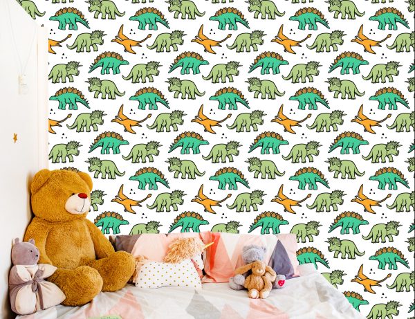 Behang De Kleurrijke Dinosaurussen Voor Kinderen - Afbeelding 6