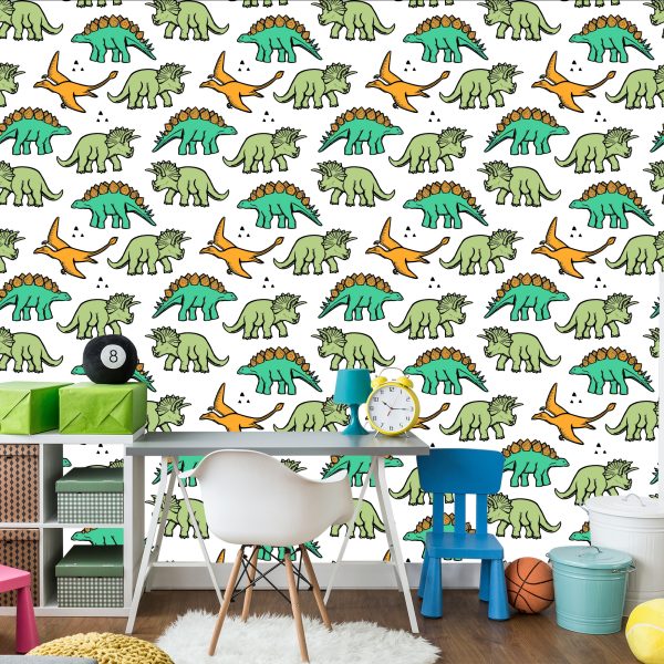 Behang De Kleurrijke Dinosaurussen Voor Kinderen - Afbeelding 4