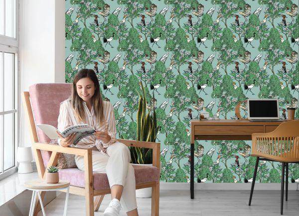 Behang Prachtige Vogels En Bomen - Afbeelding 7