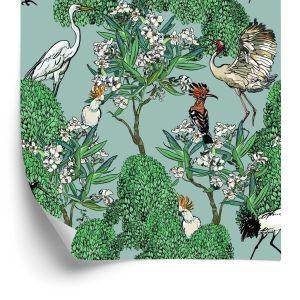 Behang Prachtige Vogels En Bomen