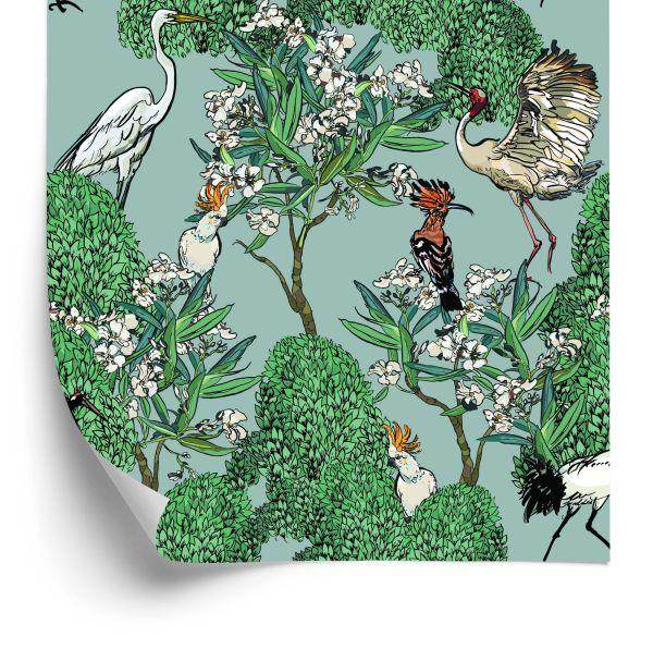 Behang Prachtige Vogels En Bomen