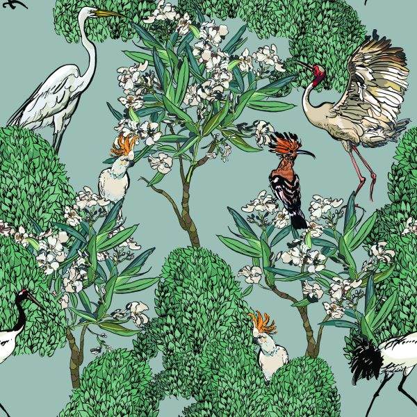 Behang Prachtige Vogels En Bomen - Afbeelding 2