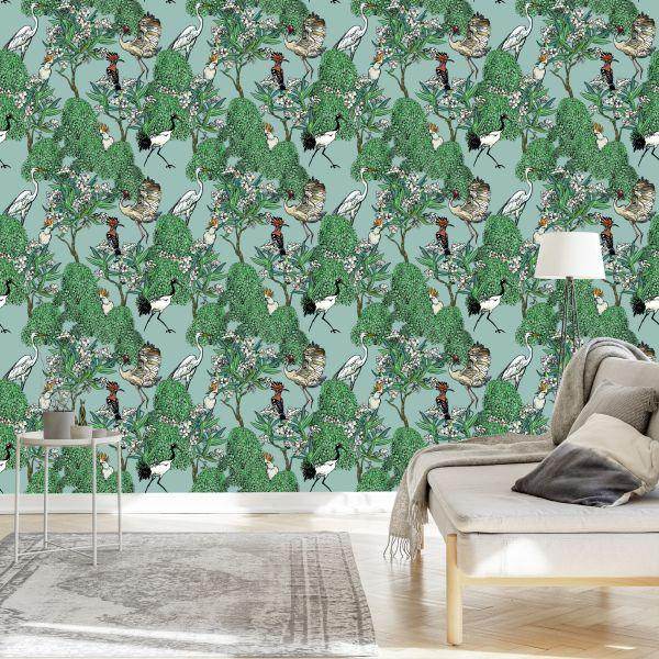 Behang Prachtige Vogels En Bomen - Afbeelding 3