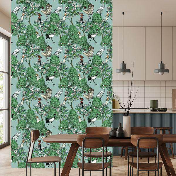 Behang Prachtige Vogels En Bomen - Afbeelding 4