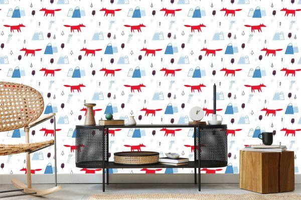 Behang Wolken Voor Kinderen. Vossen. Scandinavische Stijl - Afbeelding 5