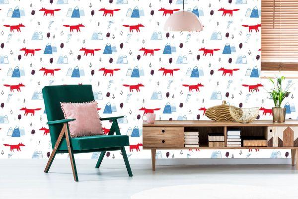 Behang Wolken Voor Kinderen. Vossen. Scandinavische Stijl - Afbeelding 6