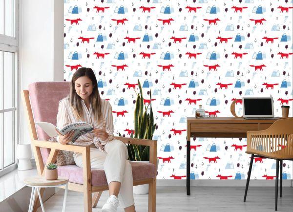 Behang Wolken Voor Kinderen. Vossen. Scandinavische Stijl - Afbeelding 7