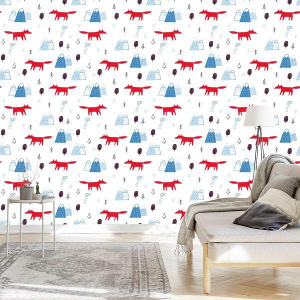 Behang Wolken Voor Kinderen. Vossen. Scandinavische Stijl - Afbeelding 3