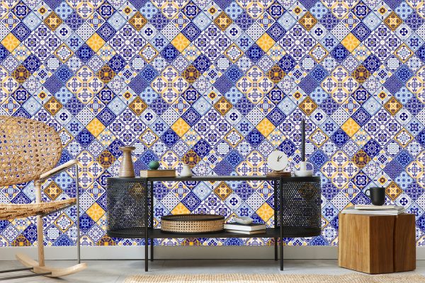 Behang Mozaïekpatroon Imitatie Van Tegels Voor De Eetkamer - Afbeelding 5
