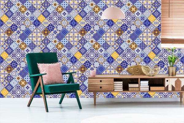 Behang Mozaïekpatroon Imitatie Van Tegels Voor De Eetkamer - Afbeelding 6