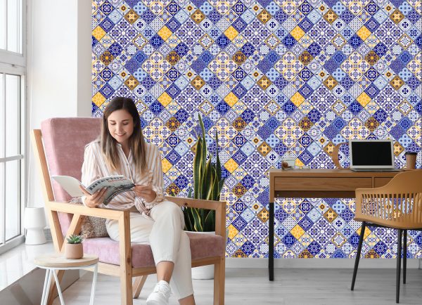 Behang Mozaïekpatroon Imitatie Van Tegels Voor De Eetkamer - Afbeelding 7