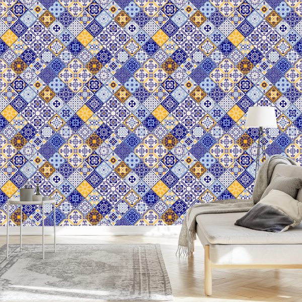 Behang Mozaïekpatroon Imitatie Van Tegels Voor De Eetkamer - Afbeelding 3