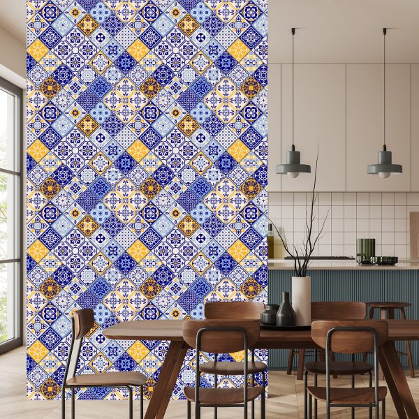 Behang Mozaïekpatroon Imitatie Van Tegels Voor De Eetkamer - Afbeelding 4