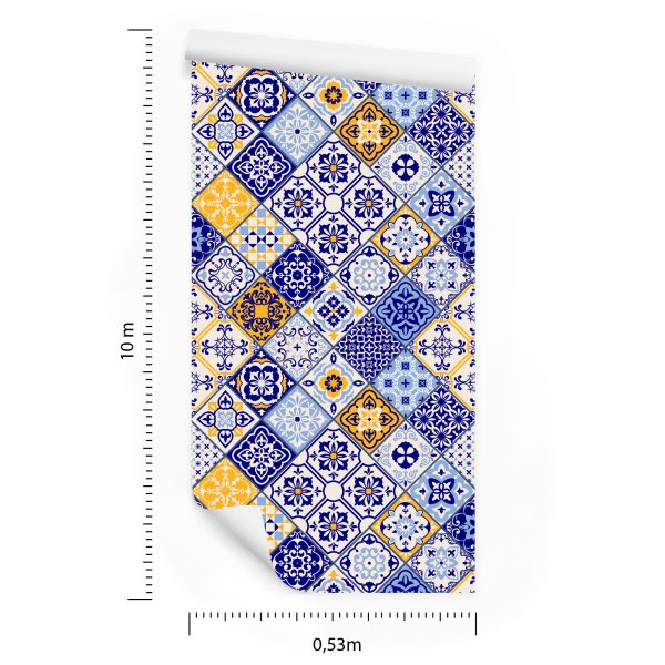 Behang Mozaïekpatroon Imitatie Van Tegels Voor De Eetkamer - Afbeelding 8