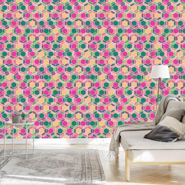 Behang Kleurrijke Geometrische Retropatronen - Afbeelding 3