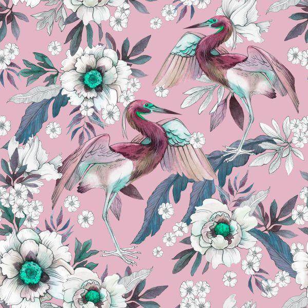 Behang Kleurrijke Vogels En Bloemen - Afbeelding 2