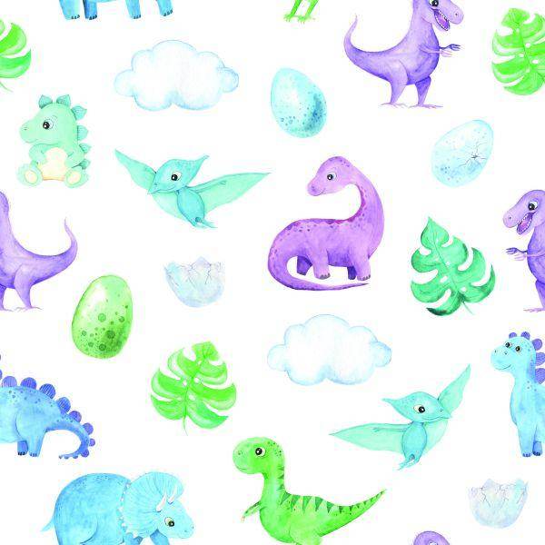 Behang For Boy Dinosaurs Leaves Cloud - Afbeelding 2