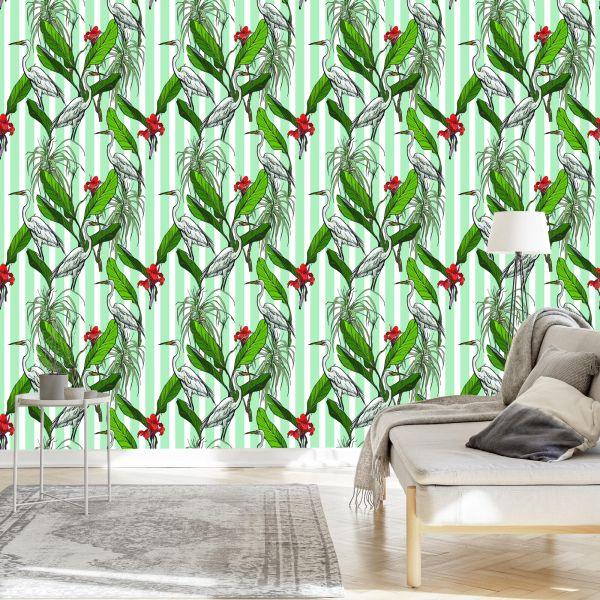 Behang Kranen, Bladeren En Bloemen - Afbeelding 3