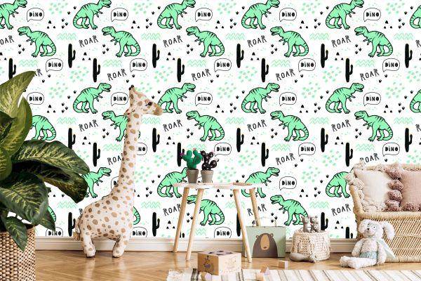 Behang De Cactus-Dinosaurussen Voor De Babykamer - Afbeelding 5