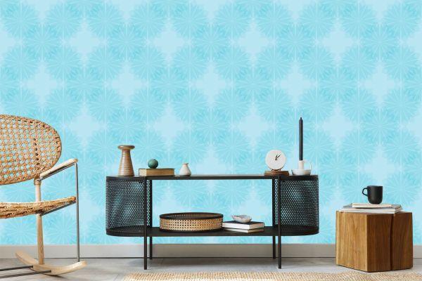 Behang Turkoois Geometrische Bloemen - Afbeelding 5