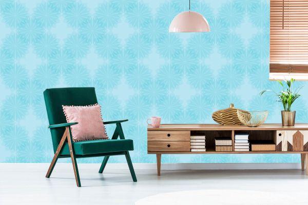 Behang Turkoois Geometrische Bloemen - Afbeelding 6