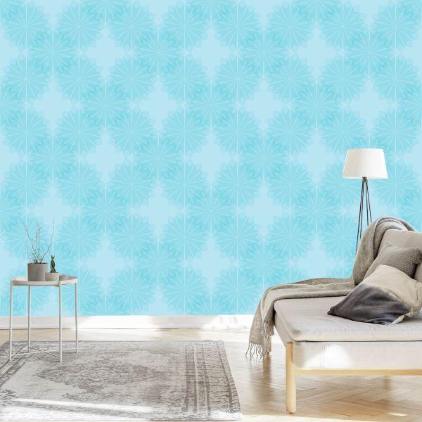 Behang Turkoois Geometrische Bloemen - Afbeelding 3