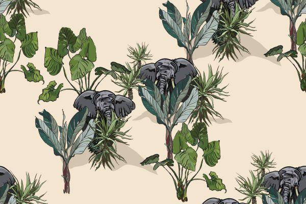 Behang Olifanten En Planten - Afbeelding 2