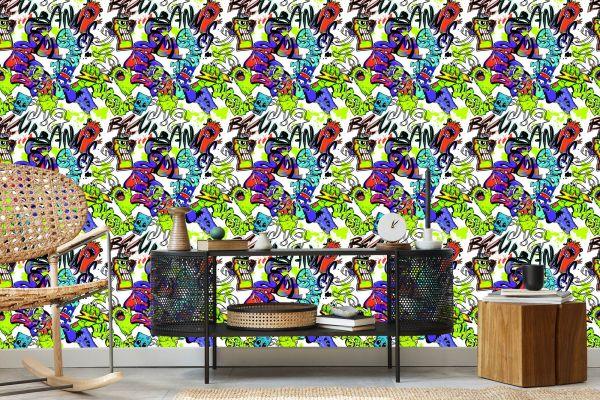 Behang Graffiti Met Kleurrijke Monsters - Afbeelding 5