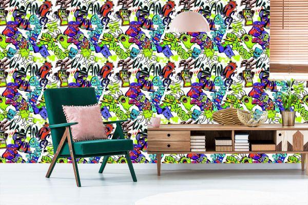 Behang Graffiti Met Kleurrijke Monsters - Afbeelding 6