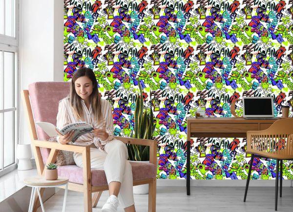 Behang Graffiti Met Kleurrijke Monsters - Afbeelding 7