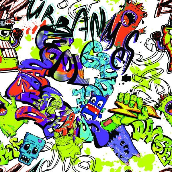 Behang Graffiti Met Kleurrijke Monsters - Afbeelding 2