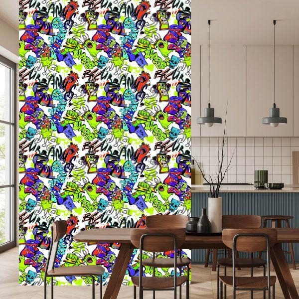 Behang Graffiti Met Kleurrijke Monsters - Afbeelding 4