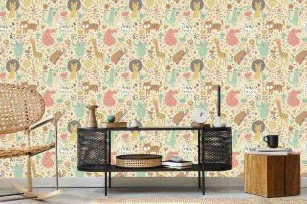 Behang Voor Kinderen, Safari, Olifanten, Leeuwen, Zebra's, Planten - Afbeelding 5