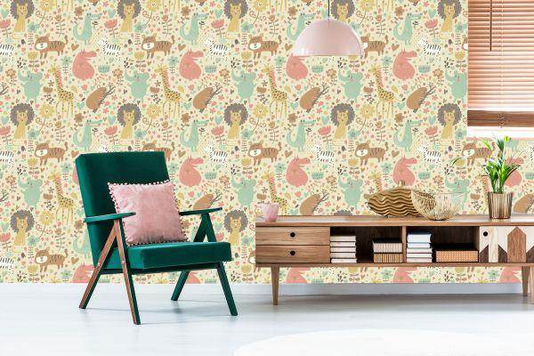 Behang Voor Kinderen, Safari, Olifanten, Leeuwen, Zebra's, Planten - Afbeelding 6