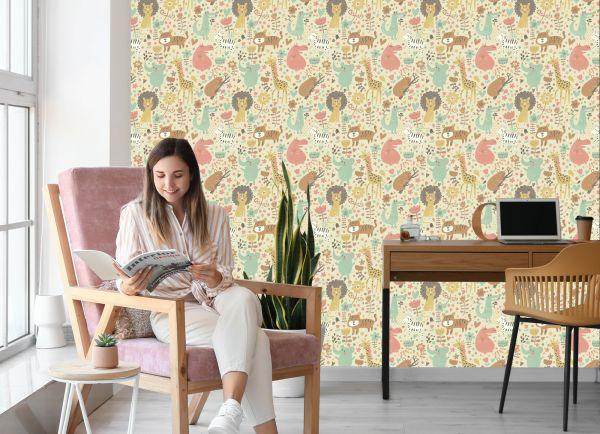 Behang Voor Kinderen, Safari, Olifanten, Leeuwen, Zebra's, Planten - Afbeelding 7
