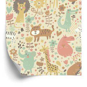 Behang Voor Kinderen, Safari, Olifanten, Leeuwen, Zebra's, Planten